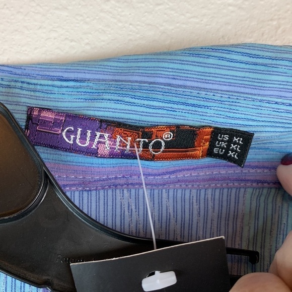 NWT Guanto stretchy sporty cotton blend short sleeve shirt lavender blue stripe - Picture 4 of 9